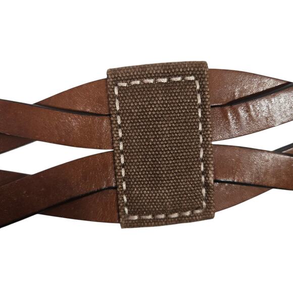 Gap Leather Belt Vintage Brown Canvas Wide Sturdy Rugged Textured Cutouts Medium - Picture 13 of 15